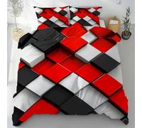 Sobhdga Géométrique Carreaux Housse de Couette 200x200 Réversible, Art Abstrait Parure de Lit en Microfibre Douce 2 Personnes avec Fermeture Éclair avec 2 Taies d'oreiller
