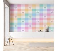 Sobhdga Géométrique Plaid Simple Papier Peint Adhesif Mural, Dégradé Arc-en-Ciel Fleurs Papier Adhesif pour Meuble, Revêtement Mural Décoratif Impermeable, Pour Cuisine Salle de Bains, 100x100