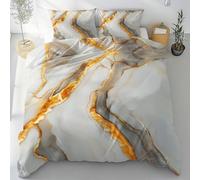 Sobhdga Gris Dorées Marbre Texture Housse de Couette 240x260, Art Abstrait Parure de Lit Réversible en Microfibre Douce avec Fermeture Éclair 2 Pièces avec 2 Taies d'oreiller