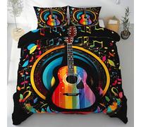 Sobhdga Instrument de Musique Guitare Housse de Couette 140x200, Notes de Musique Parure de Lit Réversible 1 Personne en Microfibre Douce avec Fermeture Éclair avec 1 Taie d'oreiller