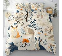 Sobhdga Lapin de Dessin Animé Housse de Couette 140x200, Arbre Animaux de la Forêt Parure de Lit Réversible 1 Personne en Microfibre Douce avec Fermeture Éclair avec 1 Taie d'oreiller