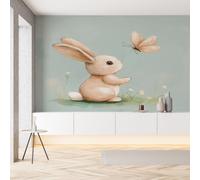 Sobhdga Lapin Papillon Cute Papier Peint Adhesif Mural, Animaux de Dessin Animé Papier Adhesif pour Meuble, Revêtement Mural Décoratif Impermeable, Pour Cuisine Salle de Bains, 430x300