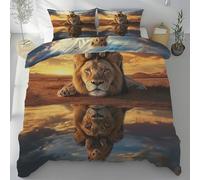 Sobhdga Lion Animaux Sauvage Housse de Couette 240x260, Animaux de la Forêt Parure de Lit Réversible en Microfibre Douce avec Fermeture Éclair 2 Pièces avec 2 Taies d'oreiller