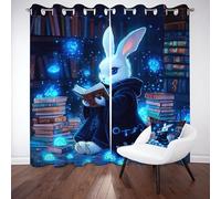 Sobhdga Lot de 2 Rideaux Lapin Sorcière Astrologie, Rideau Occultant Conte de Fées Magical, Thermique Isolant Anti Froid 70x260, Draperies Interieurs, Rideau a Oeillets pour Salon Chambre