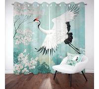 Sobhdga Lot de 2 Rideaux Style Japonais Grue Animaux Oiseaux, Rideau Occultant Fleurs de Cerisier, Thermique Isolant Anti Froid 70x260, Draperies Interieurs, Rideau a Oeillets pour Salon Chambre