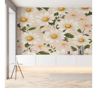 Sobhdga Marguerite Fleurs Plantes Papier Peint Adhesif Mural, Floral Botanique Papier Adhesif pour Meuble, Revêtement Mural Décoratif Impermeable, Pour Cuisine Salle de Bains, 100x100