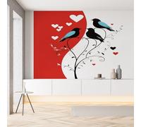 Sobhdga Oiseaux Amour Arbre Simple Papier Peint Adhesif Mural, Moderne Rouge Blanc Papier Adhesif pour Meuble, Revêtement Mural Décoratif Impermeable, Pour Cuisine Salle de Bains, 150x105