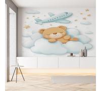 Sobhdga Ours de Dessin Animé Papier Peint Adhesif Mural, Étoiles Nuage Avion Papier Adhesif pour Meuble, Revêtement Mural Décoratif Impermeable, Pour Cuisine Salle de Bains, 150x105