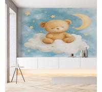 Sobhdga Ours Dessin Animé Mignon Enfant Papier Peint Adhesif Mural, Nuage Lune Étoiles Papier Adhesif pour Meuble, Revêtement Mural Décoratif Impermeable, Pour Cuisine Salle de Bains, 150x105