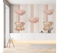 Sobhdga Ours Dessin Animé Mignon Papier Peint Adhesif Mural, Amour Rayures Simple Moderne Papier Adhesif pour Meuble, Revêtement Mural Décoratif Impermeable, Pour Cuisine Salle de Bains, 100x100