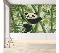 Sobhdga Panda Mignon Bambou Vert Papier Peint Adhesif Mural, Animaux de Dessin Animé Papier Adhesif pour Meuble, Revêtement Mural Décoratif Impermeable, Pour Cuisine Salle de Bains, 150x105