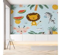 Sobhdga Papier Peint Animaux de Dessin Animé 200x140, Plantes Fruits Tropicales Papier Peint Adhesif Mural, Film Autocollant Meuble Décoratif, Rouleau Autocollant pour Chambre Salon