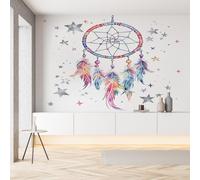 Sobhdga Papier Peint Attrape Rêves Bohême 100x70, Boho Indien Plume Étoiles Papier Peint Adhesif Mural, Film Autocollant Meuble Décoratif, Rouleau Autocollant pour Chambre Salon