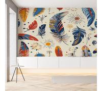 Sobhdga Papier Peint Bohême Plume Soleil 100x70, Boho Multicolore Papier Peint Adhesif Mural, Film Autocollant Meuble Décoratif, Rouleau Autocollant pour Chambre Salon