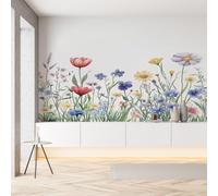 Sobhdga Papier Peint Champ Botanique Floral 350x256, Printemps Fleurs Rural Plantes Papier Peint Adhesif Mural, Film Autocollant Meuble Décoratif, Rouleau Autocollant pour Chambre Salon