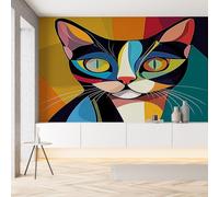 Sobhdga Papier Peint Chat Dessin Animé 350x256, Pop Art Abstrait Papier Peint Adhesif Mural, Film Autocollant Meuble Décoratif, Rouleau Autocollant pour Chambre Salon