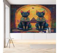 Sobhdga Papier Peint Chat Noir Fantaisie 100x70, Égypte Ancienne Mystérieux Papier Peint Adhesif Mural, Film Autocollant Meuble Décoratif, Rouleau Autocollant pour Chambre Salon