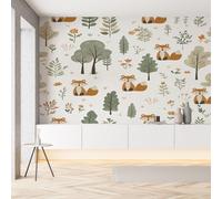 Sobhdga Papier Peint Dessin Animé Renard Arbre Plantes 200x140, Animaux de la Forêt Papier Peint Adhesif Mural, Film Autocollant Meuble Décoratif, Rouleau Autocollant pour Chambre Salon