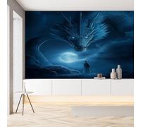 Sobhdga Papier Peint Dragon Fantaisie Mystérieux 100x70, Nuit Pleine Lune Papier Peint Adhesif Mural, Film Autocollant Meuble Décoratif, Rouleau Autocollant pour Chambre Salon