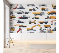 Sobhdga Papier Peint Excavatrice de Dessin Animé 400x280, Tracteur Équipement Camion Papier Peint Adhesif Mural, Film Autocollant Meuble Décoratif, Rouleau Autocollant pour Chambre Salon