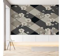 Sobhdga Papier Peint Fleurs Floral Blanc 400x280, Géométrique Plaid Losange Papier Peint Adhesif Mural, Film Autocollant Meuble Décoratif, Rouleau Autocollant pour Chambre Salon
