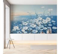 Sobhdga Papier Peint Fleurs Océan Naturel Plantes 400x280, Peinture a l'huile Papier Peint Adhesif Mural, Film Autocollant Meuble Décoratif, Rouleau Autocollant pour Chambre Salon