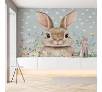 Sobhdga Papier Peint Lapin Dessin Animé Mignon 200x140, Plantes Floral Pois Papier Peint Adhesif Mural, Film Autocollant Meuble Décoratif, Rouleau Autocollant pour Chambre Salon