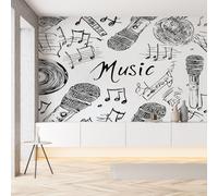 Sobhdga Papier Peint Notes de Musique Microphone 100x70, Motif Musical Papier Peint Adhesif Mural, Film Autocollant Meuble Décoratif, Rouleau Autocollant pour Chambre Salon