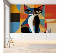 Sobhdga Papier Peint Panoramique Chat Dessin Animé Géométrique 450x315, Pop Art Abstrait Papier Peint Autocollant Amovible Pour Salon Decoration Murale, Rouleau Adhesif pour Meuble