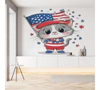 Sobhdga Papier Peint Panoramique Chat Mignon Dessin Animé 250x175, Drapeau Américain Patriotic Papier Peint Autocollant Amovible Pour Salon Decoration Murale, Rouleau Adhesif pour Meuble