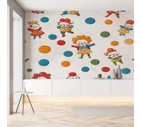 Sobhdga Papier Peint Panoramique Clown de Dessin Animé 250x175, Cercles Colorées Géométrique Papier Peint Autocollant Amovible Pour Salon Decoration Murale, Rouleau Adhesif pour Meuble