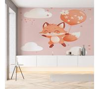 Sobhdga Papier Peint Panoramique Dessin Animé Renard 250x175, Animaux Mignon Nuage Ballon Papier Peint Autocollant Amovible Pour Salon Decoration Murale, Rouleau Adhesif pour Meuble