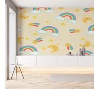 Sobhdga Papier Peint Panoramique Enfant Arc-en-Ciel Nuage Lune 250x175, Style Dessin Animé Papier Peint Autocollant Amovible Pour Salon Decoration Murale, Rouleau Adhesif pour Meuble