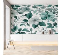 Sobhdga Papier Peint Panoramique Fleurs Abstrait Feuilles Vertes 450x315, Botanique Floral Papier Peint Autocollant Amovible Pour Salon Decoration Murale, Rouleau Adhesif pour Meuble