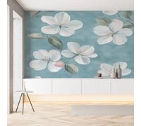 Sobhdga Papier Peint Panoramique Fleurs Blanc Feuilles Vertes 300x210, Plantes Printemps Papier Peint Autocollant Amovible Pour Salon Decoration Murale, Rouleau Adhesif pour Meuble