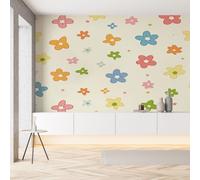Sobhdga Papier Peint Panoramique Fleurs Mignon Dessin Animé 300x210, Floral Colorées Papier Peint Autocollant Amovible Pour Salon Decoration Murale, Rouleau Adhesif pour Meuble