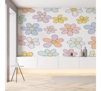 Sobhdga Papier Peint Panoramique Floral Colorées Printemps 250x175, Fleurs Simple Géométrique Papier Peint Autocollant Amovible Pour Salon Decoration Murale, Rouleau Adhesif pour Meuble