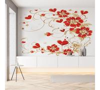 Sobhdga Papier Peint Panoramique Floral Fleurs Amour Rouge 250x175, Plantes Vigne Moderne Decor Papier Peint Autocollant Amovible Pour Salon Decoration Murale, Rouleau Adhesif pour Meuble