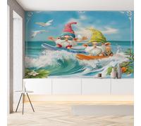 Sobhdga Papier Peint Panoramique Gnome Planche de Surf Été 250x175, Marins Mouette Vagues Papier Peint Autocollant Amovible Pour Salon Decoration Murale, Rouleau Adhesif pour Meuble