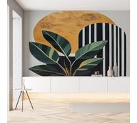 Sobhdga Papier Peint Panoramique Milieu du Siècle Plantes Tropicales 250x175, Minimaliste Moderne Papier Peint Autocollant Amovible Pour Salon Decoration Murale, Rouleau Adhesif pour Meuble
