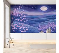 Sobhdga Papier Peint Panoramique Naturel Montagne Floral 250x175, Botanique Arbre Pleine Lune Papier Peint Autocollant Amovible Pour Salon Decoration Murale, Rouleau Adhesif pour Meuble