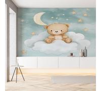 Sobhdga Papier Peint Panoramique Ours de Dessin Animé 300x210, Lune Étoiles Nuage Papier Peint Autocollant Amovible Pour Salon Decoration Murale, Rouleau Adhesif pour Meuble