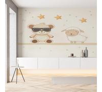 Sobhdga Papier Peint Panoramique Ours Mouton de Dessin Animé 300x210, Étoiles Mignon Papier Peint Autocollant Amovible Pour Salon Decoration Murale, Rouleau Adhesif pour Meuble