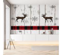 Sobhdga Papier Peint Panoramique Wapiti Country Animaux de la Forêt 300x210, Hiver Flocon de Neige Papier Peint Autocollant Amovible Pour Salon Decoration Murale, Rouleau Adhesif pour Meuble