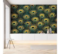 Sobhdga Papier Peint Plumes de Paon Oriental 350x256, Animaux Sauvage Exotique Papier Peint Adhesif Mural, Film Autocollant Meuble Décoratif, Rouleau Autocollant pour Chambre Salon