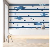 Sobhdga Papier Peint Poisson de Bande Dessinée 400x280, Simple Pois Rayures Papier Peint Adhesif Mural, Film Autocollant Meuble Décoratif, Rouleau Autocollant pour Chambre Salon