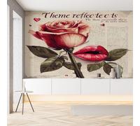 Sobhdga Papier Peint Rose Élégant Lèvres Rouge Sexy 400x280, Journal Rétro Papier Peint Adhesif Mural, Film Autocollant Meuble Décoratif, Rouleau Autocollant pour Chambre Salon