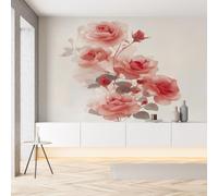 Sobhdga Papier Peint Rose Rouge Aquarelle 100x70, Fleurs Floral Romantique Papier Peint Adhesif Mural, Film Autocollant Meuble Décoratif, Rouleau Autocollant pour Chambre Salon