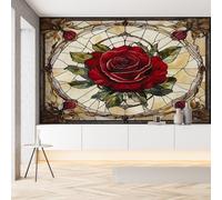 Sobhdga Papier Peint Rose Rouge Fleurs Vitrail 400x280, Milieu du Siècle Papier Peint Adhesif Mural, Film Autocollant Meuble Décoratif, Rouleau Autocollant pour Chambre Salon