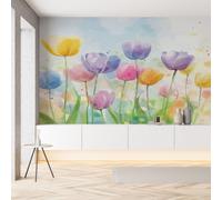 Sobhdga Papier Peint Tulipe Colorées Aquarelle 200x140, Fleurs Floral Naturel Plantes Papier Peint Adhesif Mural, Film Autocollant Meuble Décoratif, Rouleau Autocollant pour Chambre Salon
